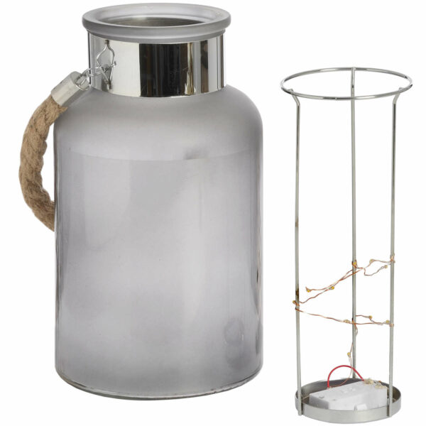 Frosted Glass Lantern with Rope Detail and Interior LED - Image 3