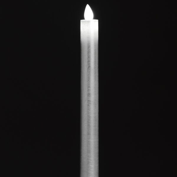 Pair Of Silver Luxe Flickering Flame LED Wax Dinner Candles - Image 2