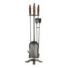 Hand Turned Fire Companion Set In Antique Pewter With Wooden Handles