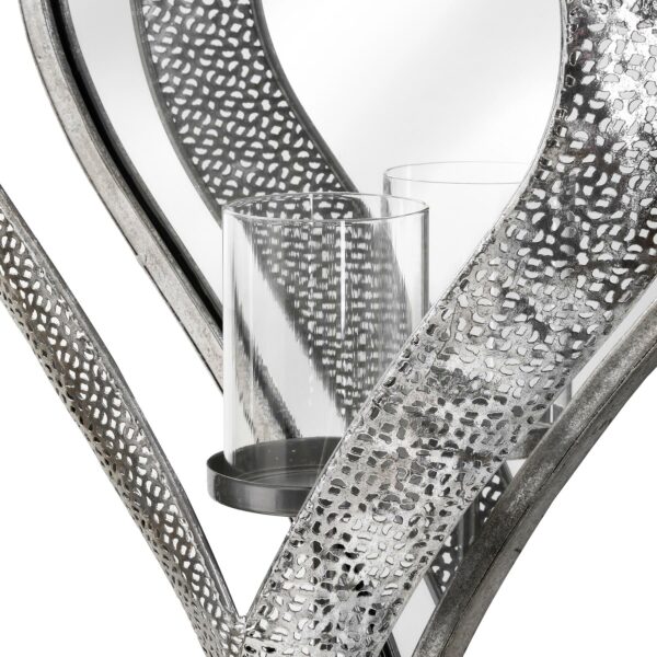 Antique Silver Heart Mirrored Tealight Holder in Large - Image 2