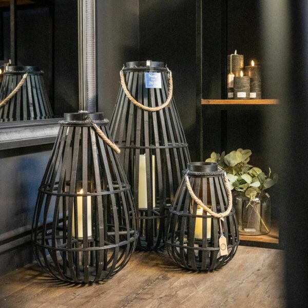 Large Floor Standing Domed Wicker Lantern With Rope Detail - Image 2