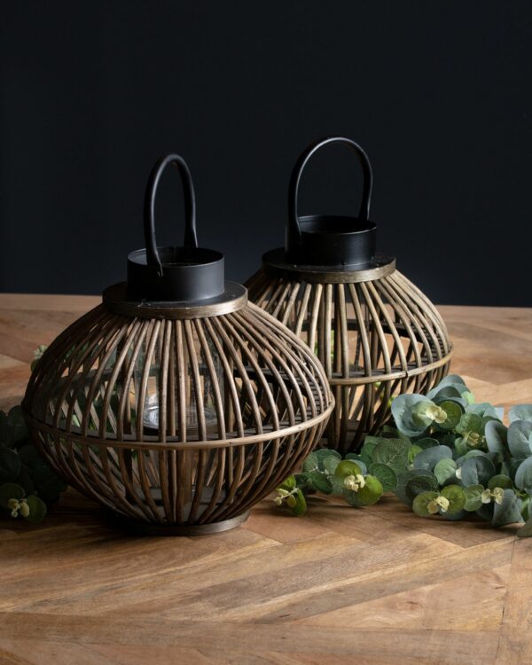 Brown Bamboo Style Large Lantern - Image 4