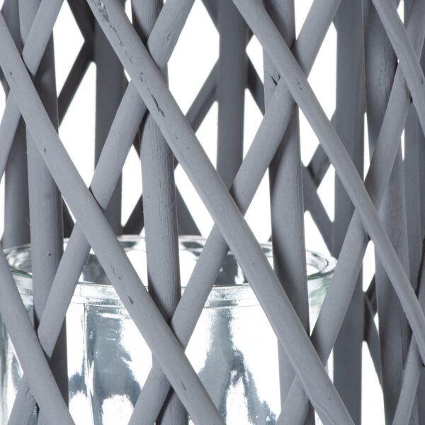 Large Grey Wicker Lantern With Glass Hurricane - Image 2