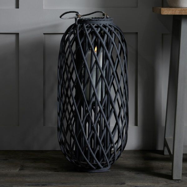 Large Grey Standing Wicker Lantern - Image 3