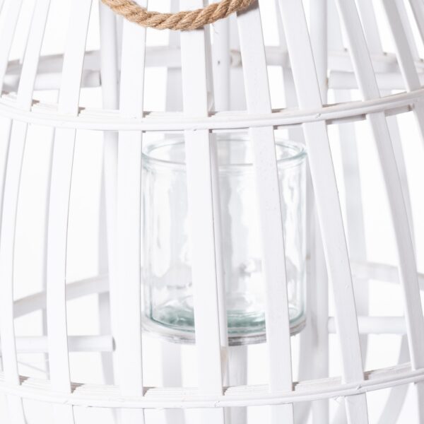 White Floor Standing Domed Wicker Lantern With Rope Detail - Image 2