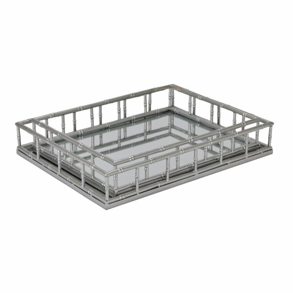 Set Of 2 Detailed Silver Rectangular Trays - Image 2