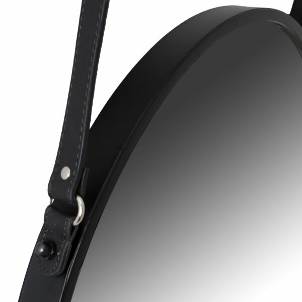Matt Black Rimmed Round Hanging Wall Mirror With Black Strap - Image 2