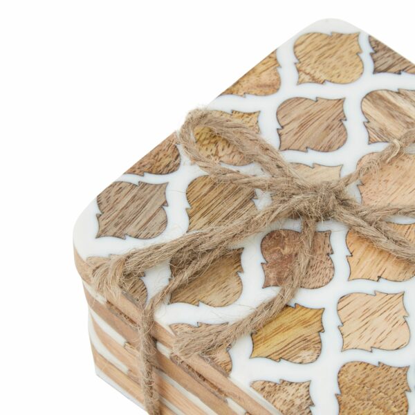 Set Of 4 Wood Effect White Geometric Coasters - Image 2