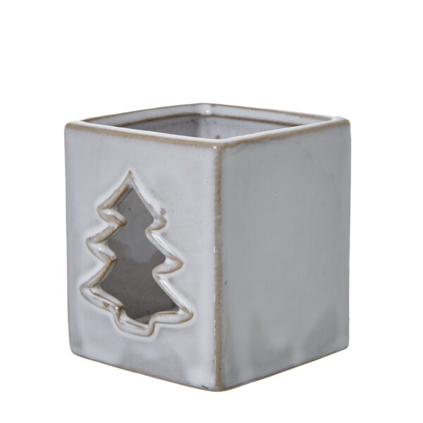 White Ceramic Tree Cut-Out Square Tealight Holder - Image 2
