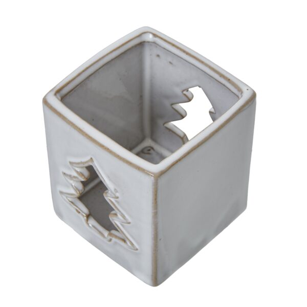 White Ceramic Tree Cut-Out Square Tealight Holder - Image 3